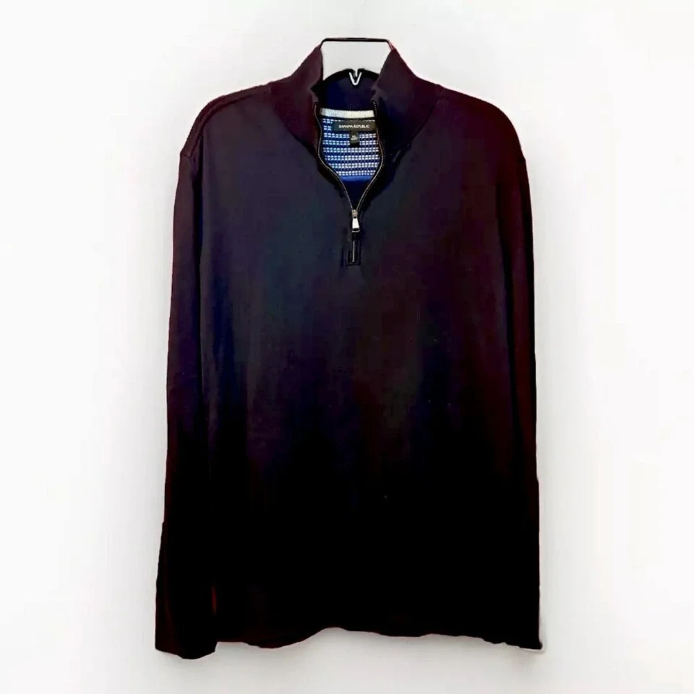Banana Republic Sweater Mens XL Navy Long Sleeve Pullover 1/4 Zip Cotton/Silk/Ny
